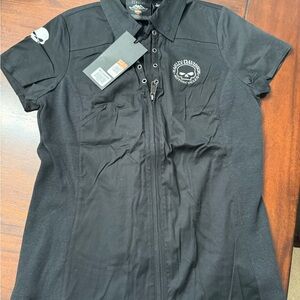 Harley-Davidson Black Women's Skull Zip Polo